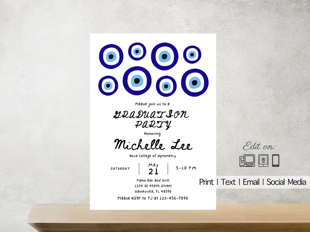 Quirky Optometry Graduation Editable Invitation Graduation Announcement ...