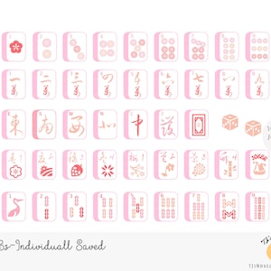 May include: A set of 36 pink and white mahjong tiles with various Chinese characters and symbols. The tiles are arranged in rows and columns on a white background. The text "Watermark Free Files" is visible in the upper right corner of the image.