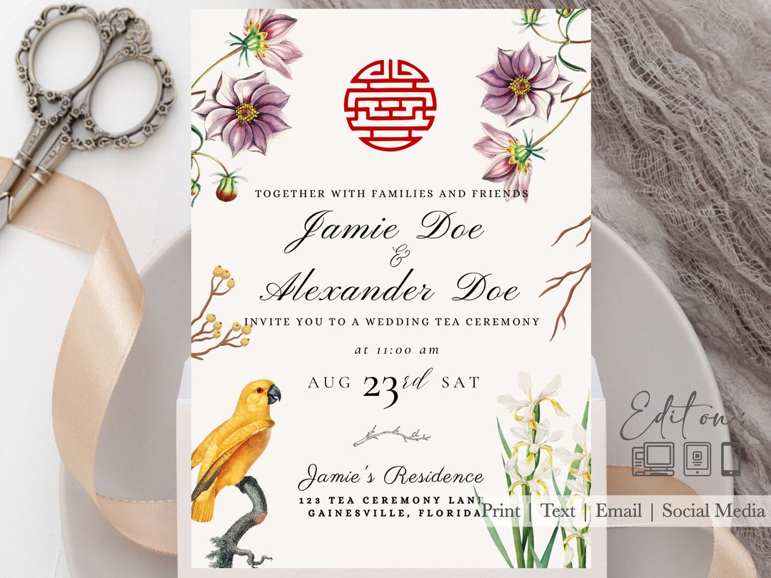 Asian Theme Invitation Editable Template| Wedding| Tea Ceremony| Formal ...