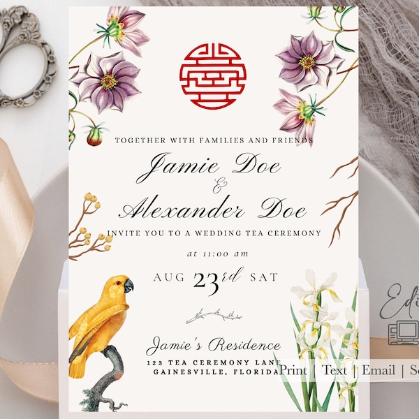 Asian Theme Invitation Editable Template| Wedding| Tea Ceremony| Formal Asian Theme Party| Anniversary| Asian Events| Dinner Party| Formal
