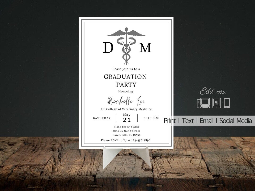 Editable Vet School Graduation Invitation Template Veterinary