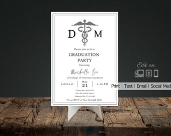Editable Vet School Graduation Invitation Template| Veterinary Graduation Invite| Instant Download| Retirement Party | Evite | Instant | DIY