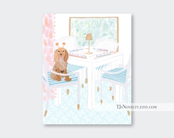 Fall Mahjong Dog Art Print| Uniquely Hand Drawn Digitally| Gallery Wall Art| Novelty Art| Unique Mahjong Wall Decor | Mahjong Lover Gifts