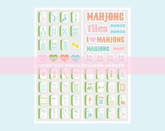 Mahjong Kiss Cut Vinyl Sticker Sheets| Set of 4 Sheets| Cute Mahjong Stickers | Mahjong Tile Decals for Scrapbooking, Crafting & Gifts