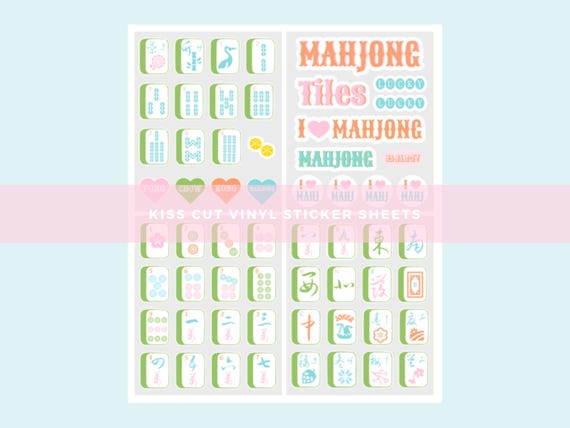 Mahjong Kiss Cut Vinyl Sticker Sheets| Set of 4 Sheets| Cute Mahjong Stickers | Mahjong Tile Decals for Scrapbooking, Crafting & Gifts