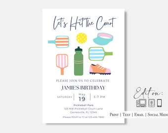 Pickleball & Accessories Editable Invitation| Pickleball Match| Tournament| Birthday | Anniversary| Pickleball Party| Pickleball Evite