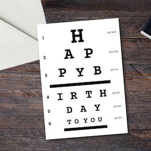 Printable Eye Chart Birthday Card| Fun Pun Card| Card for Optometrist | Ready to Print| Last Min Card| PDF| Optician Card| Birthday| Gift