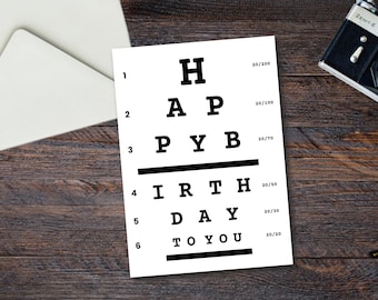 Printable Eye Chart Birthday Card| Fun Pun Card| Card for Optometrist | Ready to Print| Last Min Card| PDF| Optician Card| Birthday| Gift