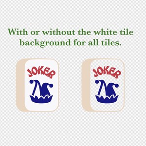 May include: Two white domino tiles with a red "JOKER" inscription and a blue jester's hat graphic. The tiles are shown with and without a white background.