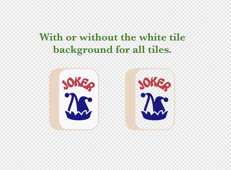 May include: Two white domino tiles with a red "JOKER" inscription and a blue jester's hat graphic. The tiles are shown with and without a white background.