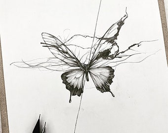 butterflyatwork,lineart, drawing, sketch, blackwork
