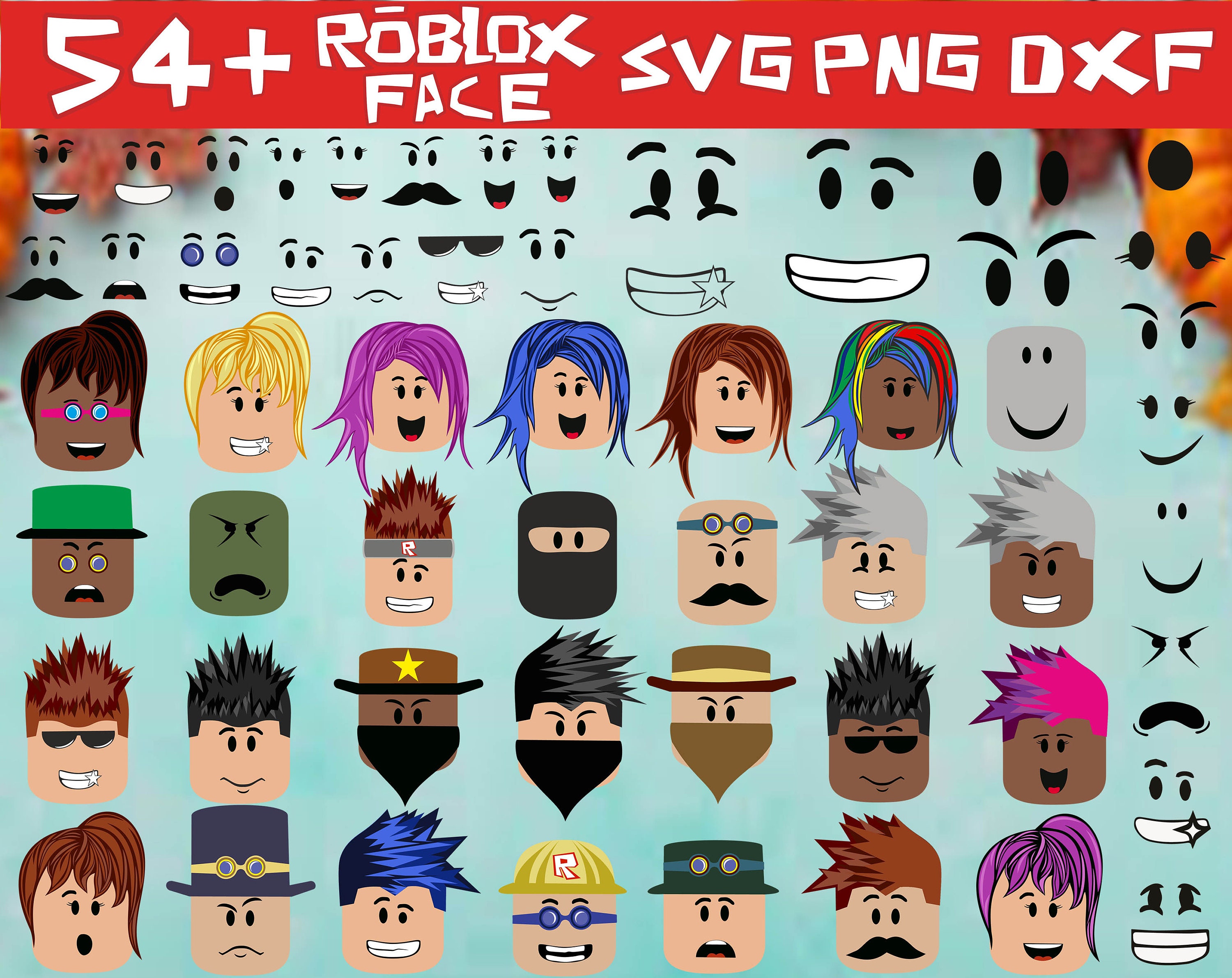 Download 54 Roblox Face svg Bundle Roblox svg png dxf Roblox face | Etsy