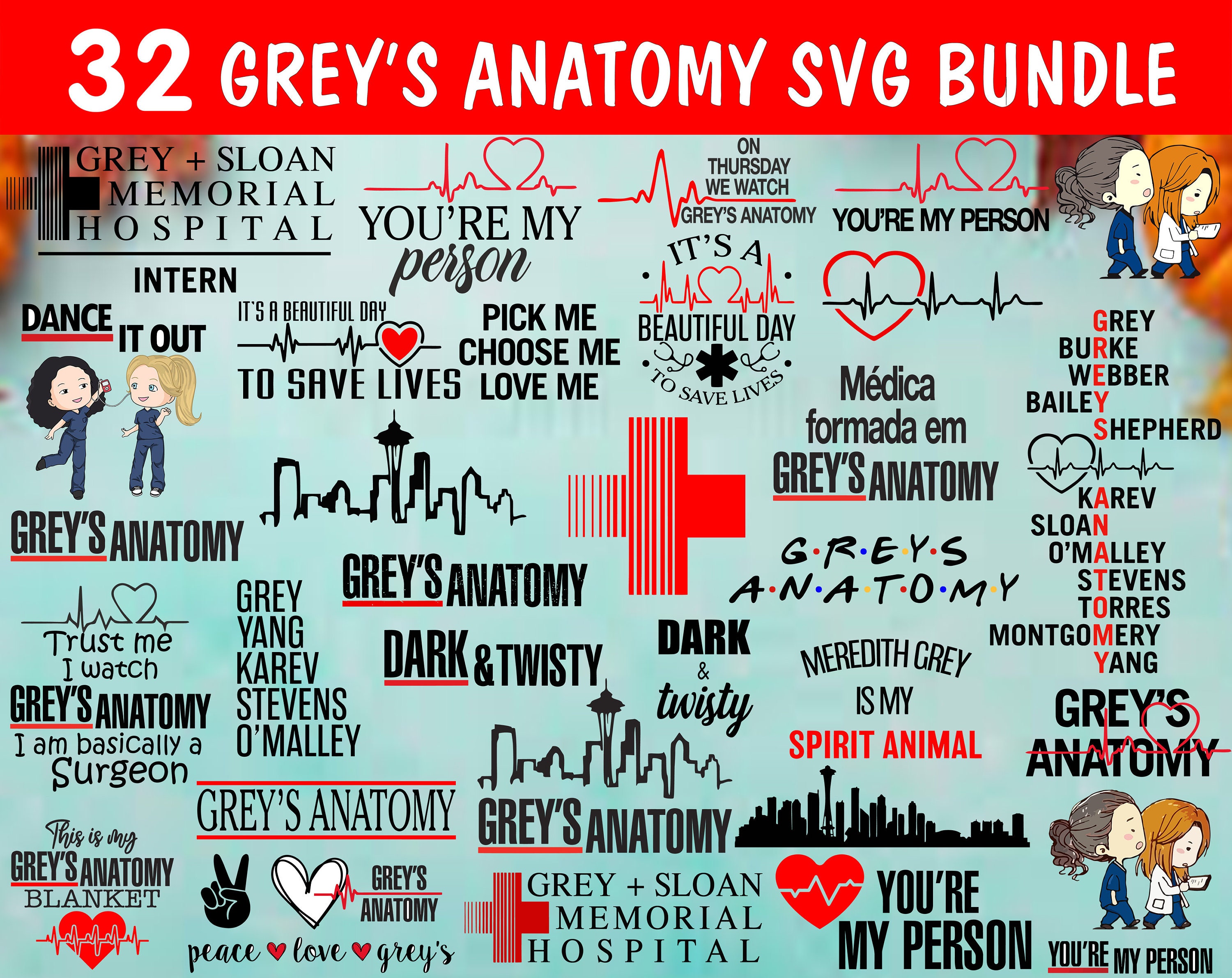 Greys Anatomy Svg Png Bundle 32 Clipart for Cricut | Etsy