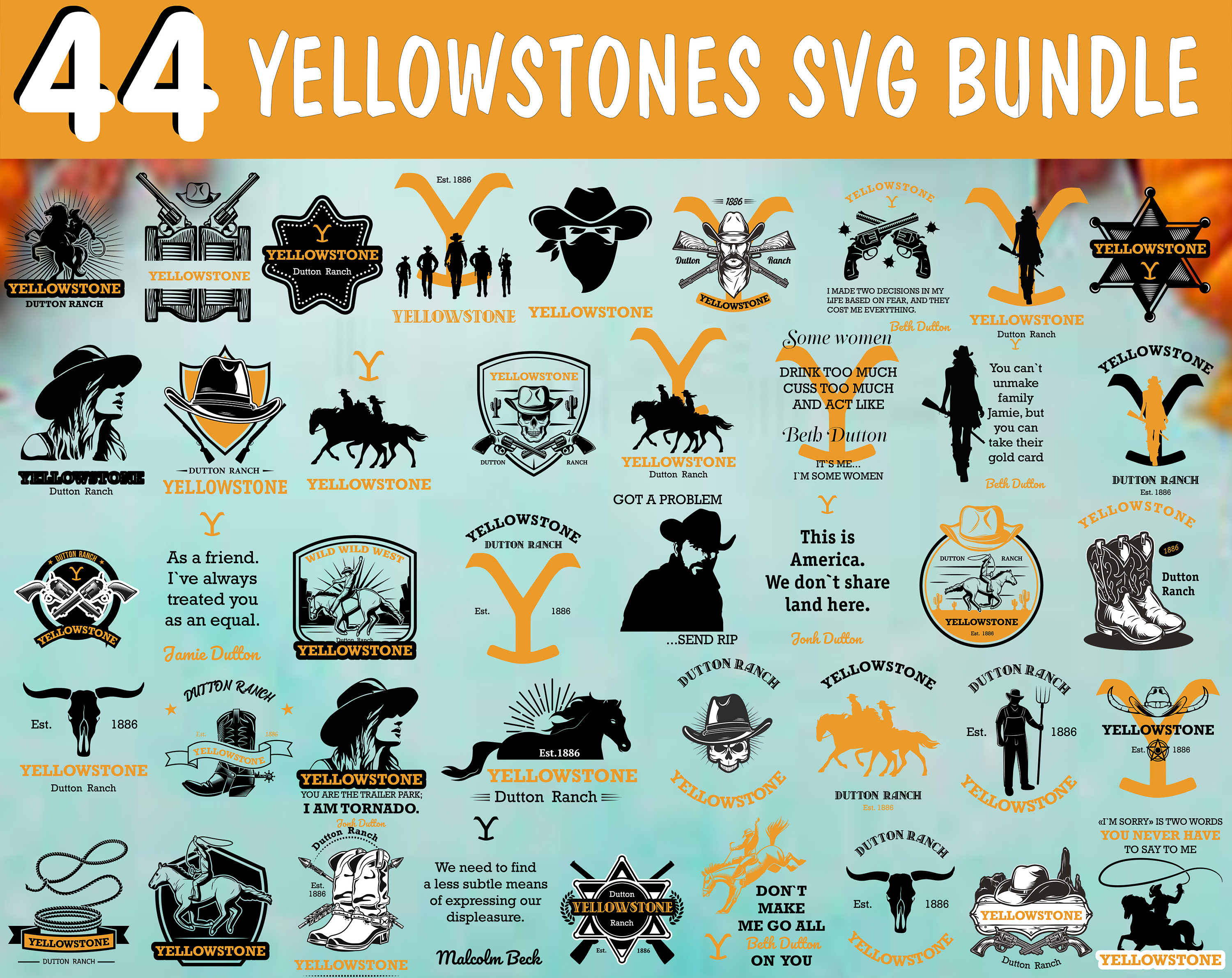 Download Bundle Yellowstone svg png dxfHuge Bundle SvgBeth Dutton ...