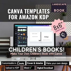 Modèle Canva de livre d'images pour enfants pour Amazon KDP | Couverture de livre comestible paysage 20 x 15 cm et pages intérieures/de manuscrit | Livre paysage |