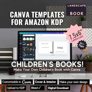 Modèle Canva de livre d'images pour enfants pour Amazon KDP | Livre de paysage 7,5 x 6 po. Couverture comestible et intérieur/pages de manuscrit | Livre de paysage |