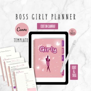 Girly Boss Daily Planner | PLR Girl Boss Planner | Digital Planner | Canva Digital Planner | Good Notes Daily Planner