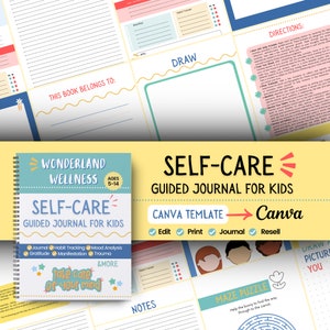 Diario guiado de cuidado personal para niños / Plantilla Canva / PDF imprimible / Diario de amor propio / Salud mental / Sentimientos/Emociones / Imprimir o revender