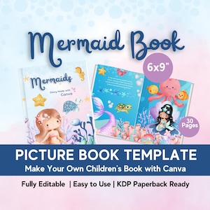 Modèle de toile de livre sirène modifiable pour enfants | Livre de contes pour enfants à faire soi-même | Écrivez votre propre aventure de sirène | Téléchargement numérique instantané | Personnalisé