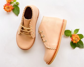 Natural leather shoes for kids, Camel booties for girls, Handcrafted leather boots for toddlers