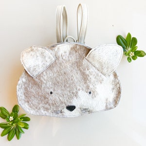 Stylish Genuine Leather Cat School Backpack for Kids - Durable and Cute Design