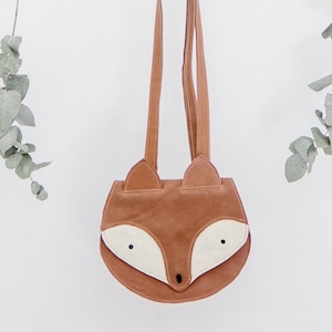 Toddler leather crossbody bag, Animal shaped bag for kids, Small leather purse with fox design