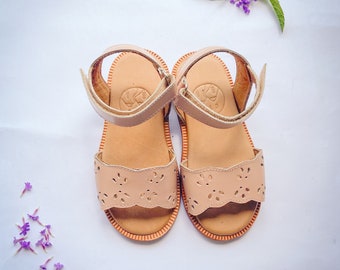 Handmade leather sandals for girls, Boho kids sandals with Velcro Closure, Pink leather summer shoes for childrens