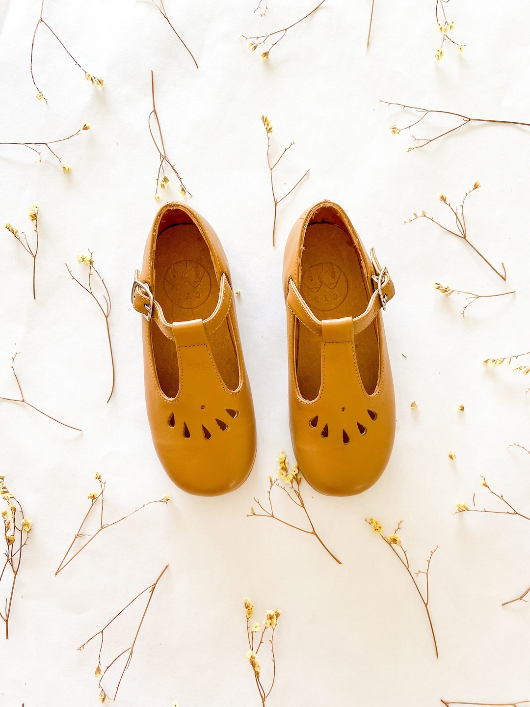 Tan Leather Mary Jane Tbar Shoes for Little Girls, Moccasin Shoes T