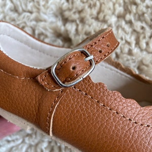 Brown Mary Jane Shoes for toddler girl, Little girl leather shoes, Tan leather toddler Mary Jane with beautiful detailing image 9