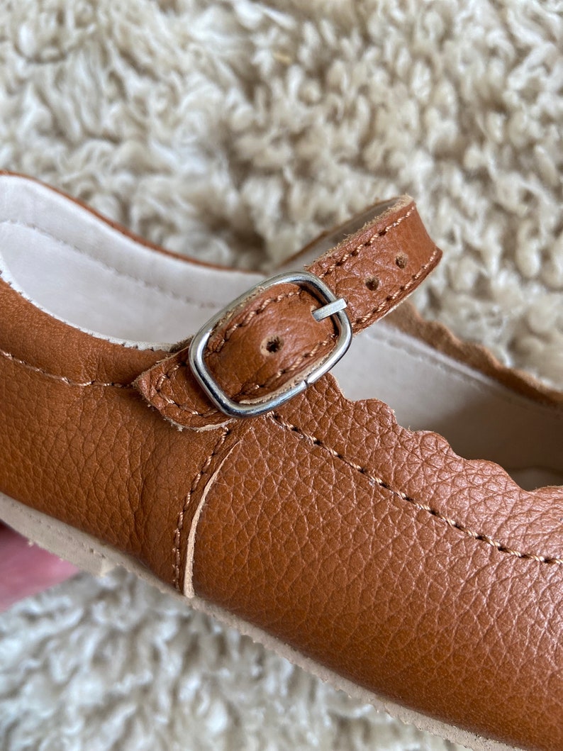 Brown Mary Jane Shoes for toddler girl, Little girl leather shoes, Tan leather toddler Mary Jane with beautiful detailing image 9