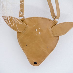 Toddlers leather shoulder bag, Handmade deer bag for kids, Funny forest animal purse  for a little girl