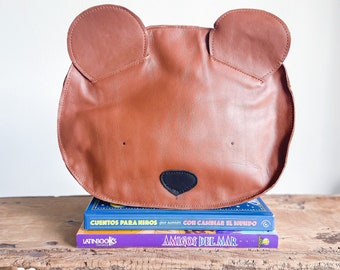 Child leather backpack to school, Bear shaped backpack for kindergarten, Children’s backpack animal design