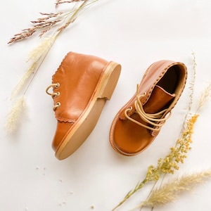Lace-up boots for girl, Brown leather booties for kids, Nordic leather boots for toddlers