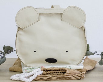 Handcrafted Leather Bear Backpack - Boho Style for Kids, Two Size Choices