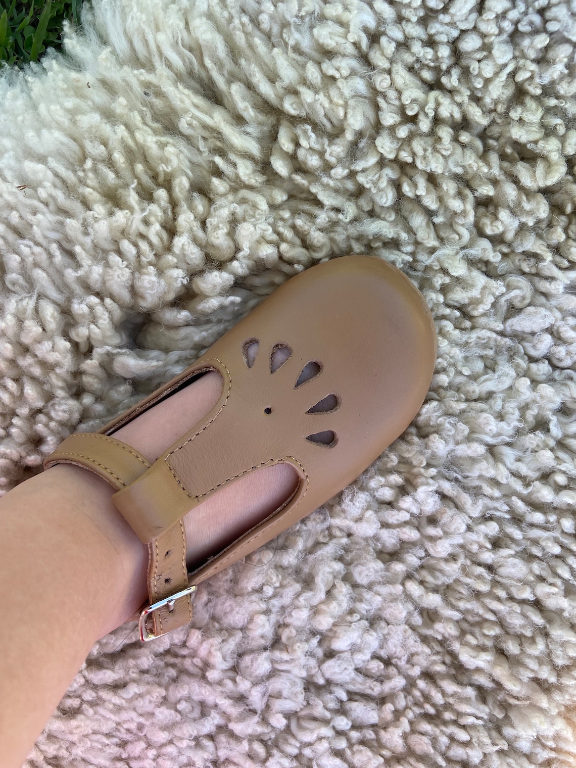 Tan Leather Mary Jane Tbar Shoes for Little Girls, Moccasin Shoes T