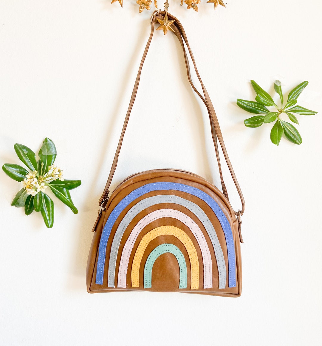 Rainbow Leather Crossbody Purse for Kids, Boho Leather Toddler Purse