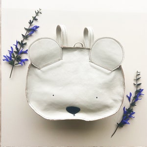 Personalized kids gifts for go to school , Leather bear backpack for traveling, Bear leather bag for kindergarten