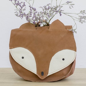 Children’s backpack  fox-shape, toddlers leather forest bag, Brown kindergarten animal shaped bag
