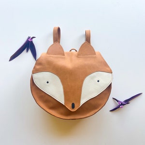 Kindergarten leather animal backpack, Toddlers backpack fox-shape, Medium school forest bag, Best first school day gift