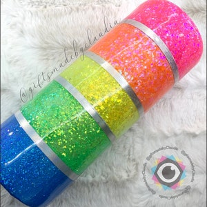 Neon Rainbow Stripe Glitter Tumbler - Neon striped tumbler. Custom Neon Rainbow Glitter. Epoxy Stainless Steel Tumbler.