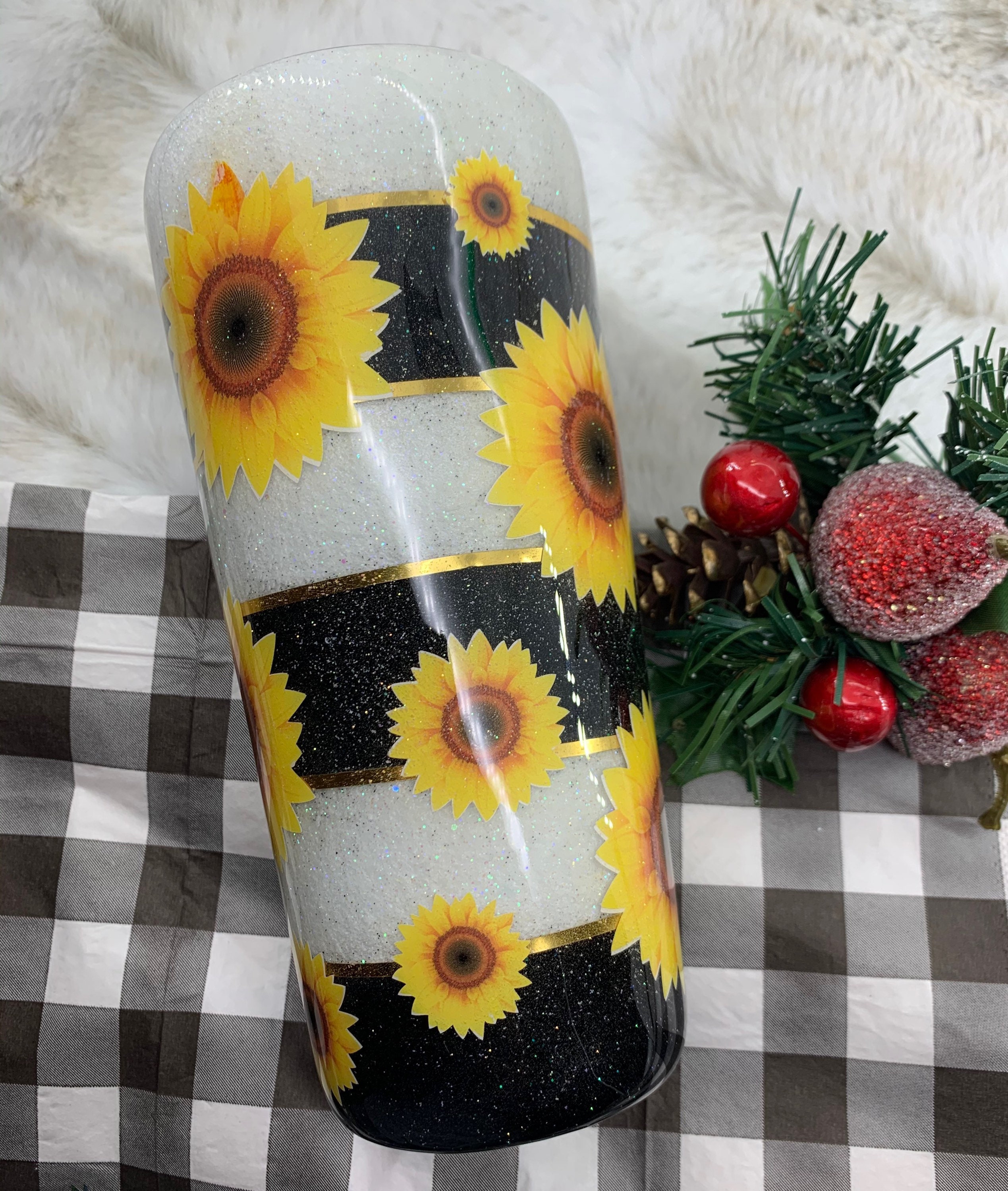 Black and White Striped Glitter Sunflower Tumbler /striped Etsy