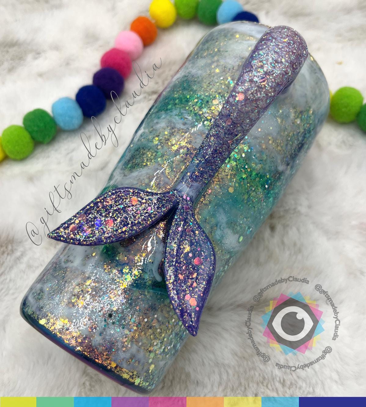 3D Mermaid Tail Glitter Tumbler - 20oz Resin Cup - Handmade Ocean-Inspired tumbler- Personalization available - Gift for Mermaid Lovers