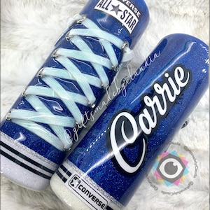 All star chuck shoe glitter tumbler. 3D Converse Chuck Taylor inspired tumbler. Custom Sneaker Shoelace Tumbler.