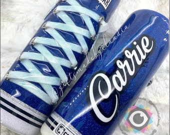 All star chuck shoe glitter tumbler. 3D Converse Chuck Taylor inspired tumbler. Custom Sneaker Shoelace Tumbler.