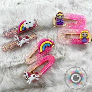 Set 2 Glitter and charm Resin Hair Clips | Hair Barrette | Resin Barrette | Hair Clips | Resin Hair Accessories | Handmade Hair Clip |