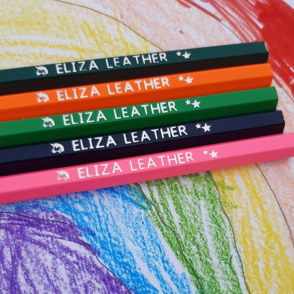15 Personalised Colouring Pencils & HB pencil / Printed with your own text  (14 colours and 1 x H.B.) name or date plus emoji of your choice