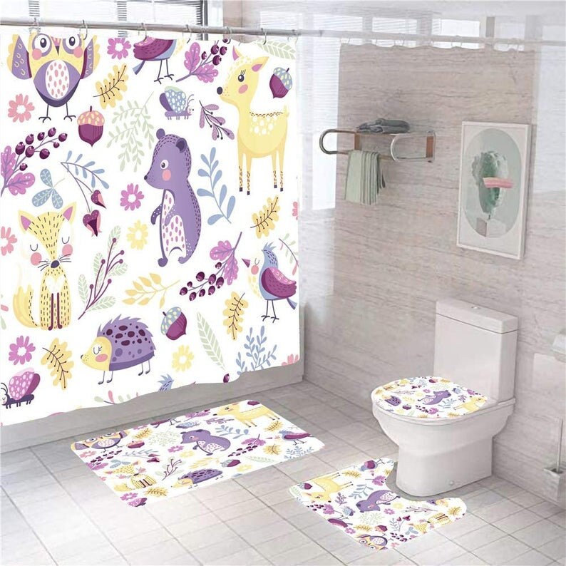 Cartoon Tiere Badezimmer-Set Tiere schöne Duschvorhang | Etsy