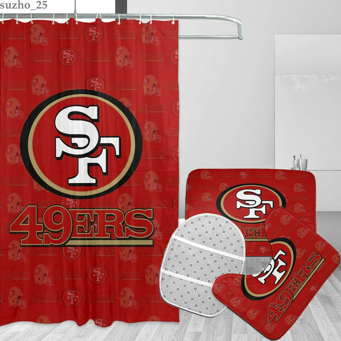 NFL San Francisco 49ers bathroom set Rugby Team Shower Etsy