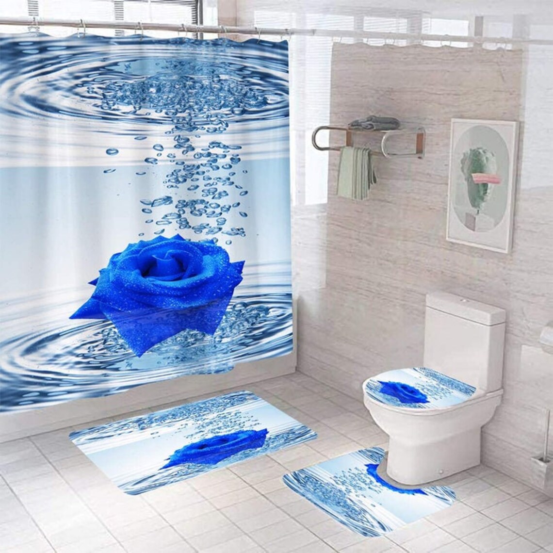 Blue Rose bathroom set Blue Rose beautiful shower curtain Etsy