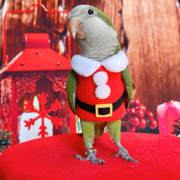 Handmade Parrot Bird Christmas Santa Claus Clothes with Diaper/Shirt -Quakers/Cockatiel/African Grey/Macaws-5